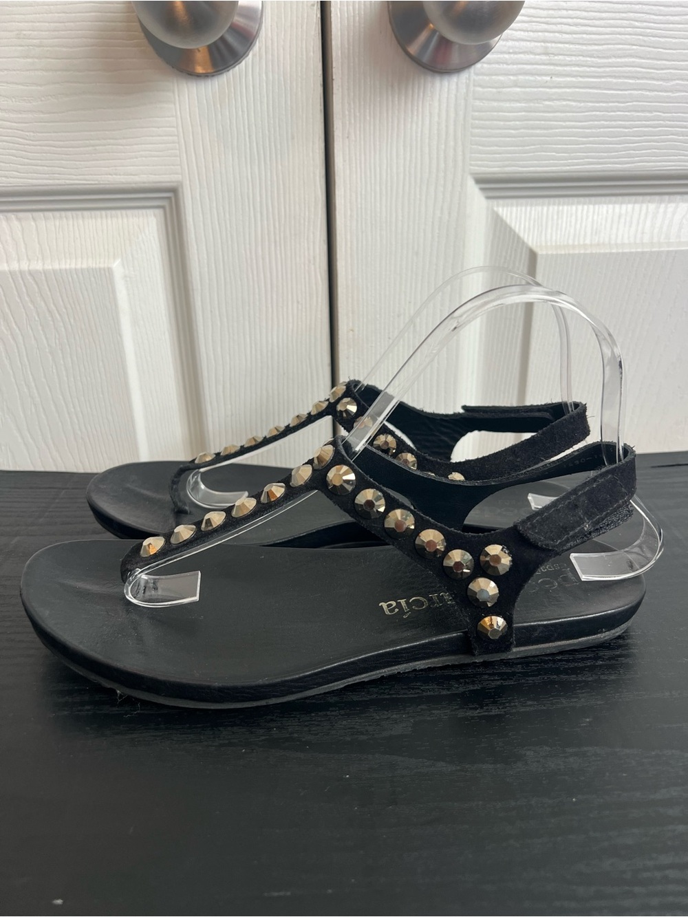 Pedro Garcia Judith Black Swarovski Crystal-Embellished T-Strap Sandals size 9 - Picture 2 of 10